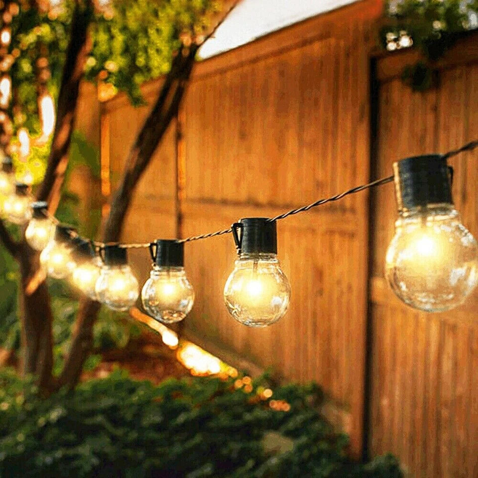 Solar Powered Retro Bulb String Lights – Warm White LED Outdoor Garden & Party Lighting