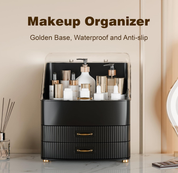 Black Makeup Organizer Box with Lid and Drawers for Vanity Storage