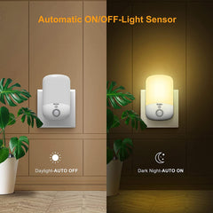 Plug-in Night Light with Sensor, 2 Pack - Adjustable Brightness, 3000K Warm White