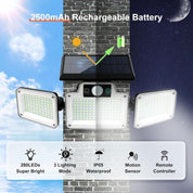 280 LED Solar Motion Light – 3-Head Outdoor Floodlight