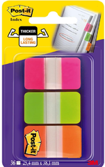 Medium Filing Tabs – 36 Durable Sticky Tabs, 25.4x38.1mm, Pink, Orange & Green
