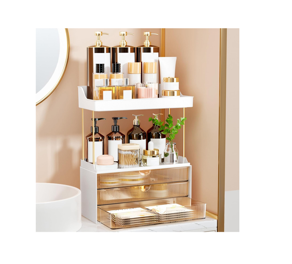 Makeup Organiser – 2-Tier, 3 Drawers Vanity & Cosmetic Storage for Bathroom