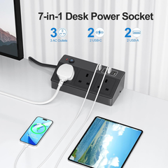Desk Power Socket with USB C Fast Charging, 3M Extension Lead with Clamp