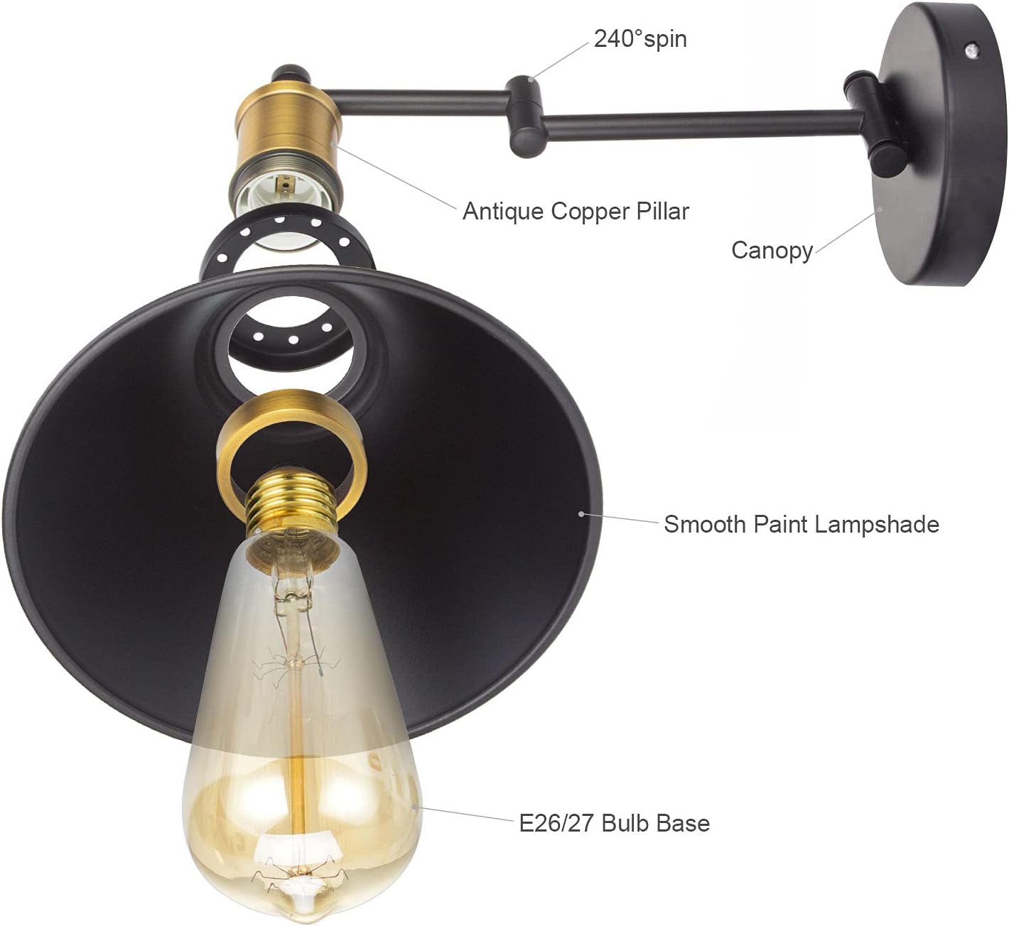 Adjustable Black Bronze Swing Arm Wall Lamp E27