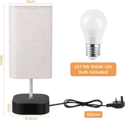 Touch Control Bedside Lamp – 3-Way Dimmable Table Light with Linen Shade & Bulb