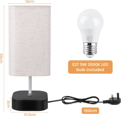 Touch Control Bedside Lamp – 3-Way Dimmable Table Light with Linen Shade & Bulb