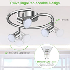 LED Ceiling Light Rotatable, 3 Way Adjustable Modern Ceiling Spotlights (Matte Nickel) | 3 x 4W GU10 Led Bulbs(450LM, Cool White)