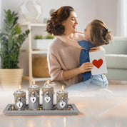 Wooden Candle Holder Set of 4 with Tray