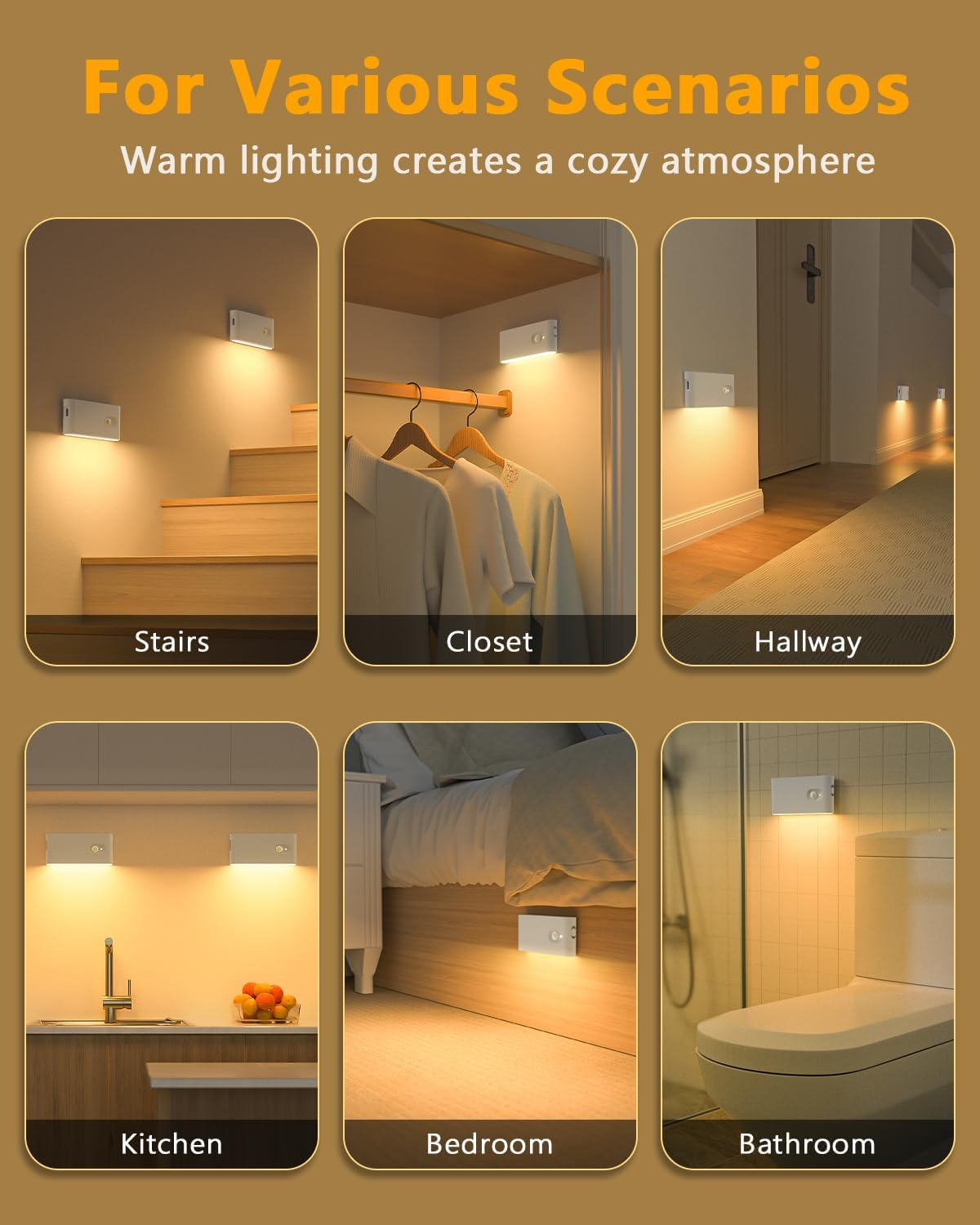 Wireless Motion Sensor Stair Lights – USB Rechargeable Magnetic Night Lights (4 Pack)