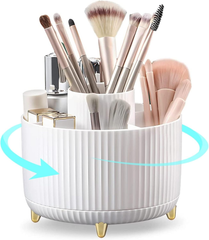 Rotating Makeup Organizer with Brush Holder, 5 Compartments for Vanity Storage