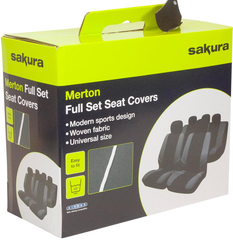 ‘Merton’ Black & Grey Universal Car Seat Cover Set – Airbag Safe, Machine Washable, Elastic Fit