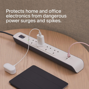 4 Way Extension Lead with 2 USB Ports 2.4A – 2M Surge Protected Power Strip, White