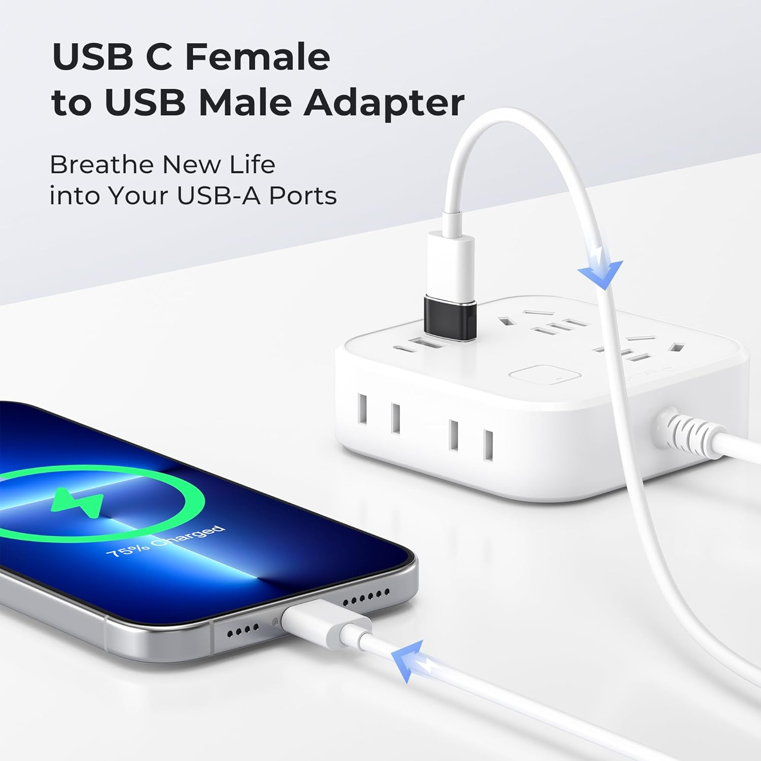 USB to USB-C Adapter 3-Pack – Type-C Female to USB-A Male Converter for iPhone & iPad