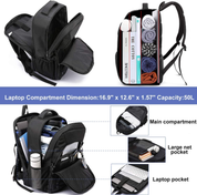 Extra Large 50L Laptop Backpack – 17" Water-Resistant USB Travel Rucksack Black