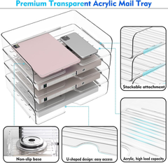 Pack of A4 Clear Acrylic Document Trays – Stackable Letter File Organiser, Transparent