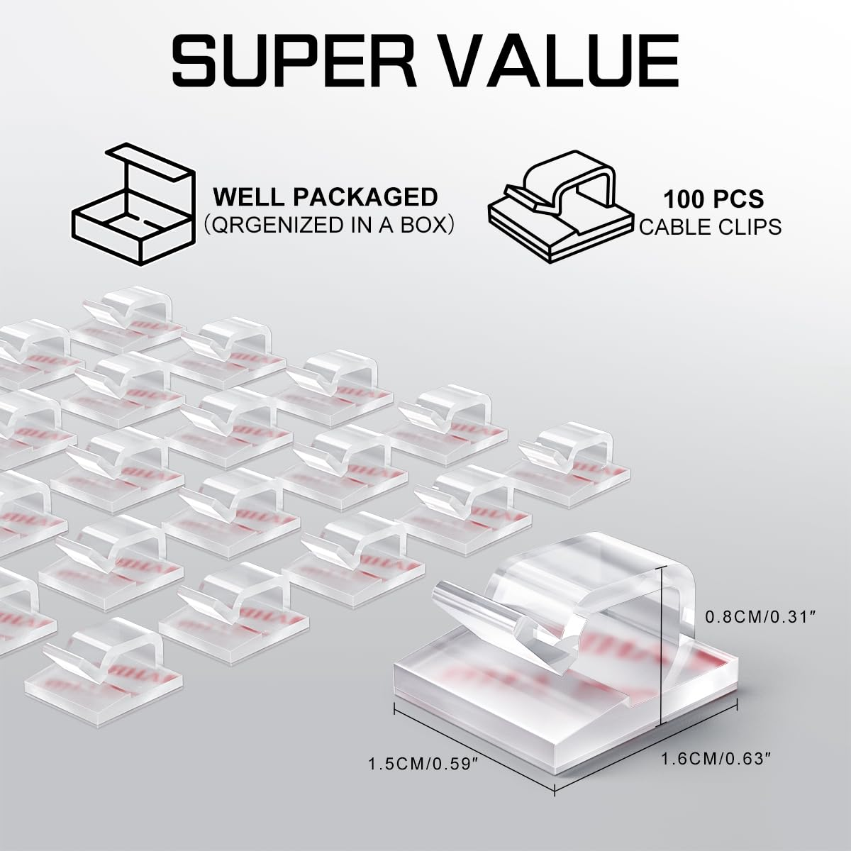 100PCS Transparent Cable Clips – Self Adhesive Wire Holders for Desk & Wall Organisation
