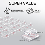 100PCS Transparent Cable Clips – Self Adhesive Wire Holders for Desk & Wall Organisation