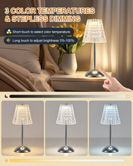 Rechargeable Gold Table Lamp, Touch Dimmable LED Desk Light