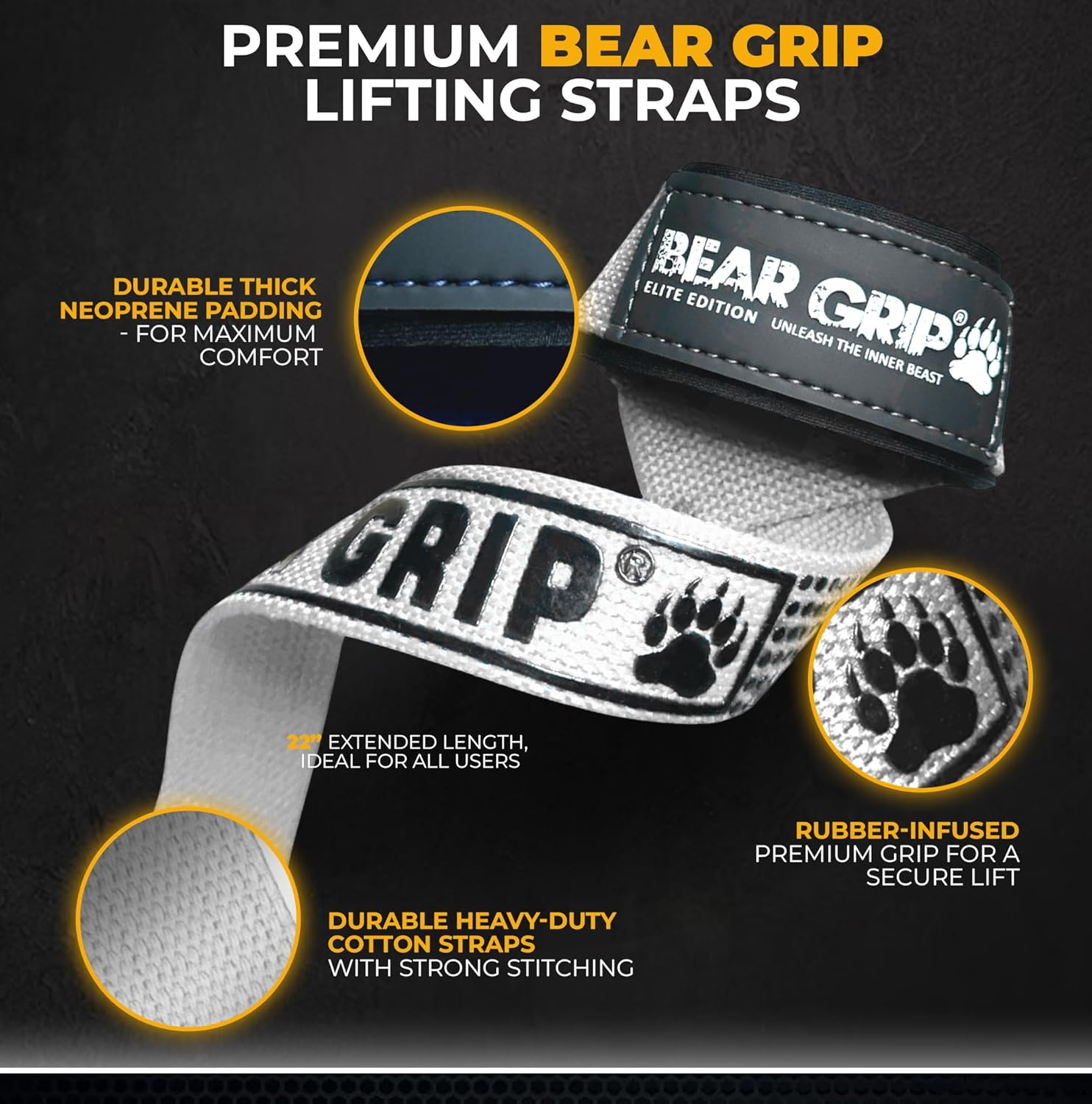 Premium Heavy Duty Neoprene Padded Weight Lifting Straps with Gel Grip – 100% Cotton