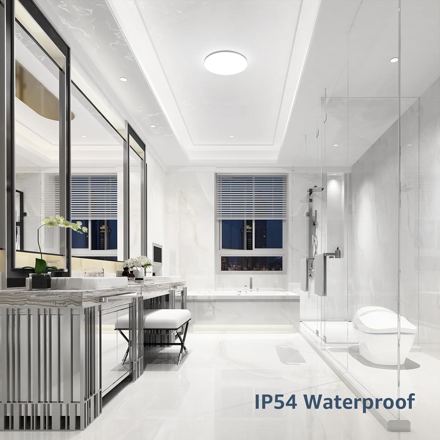 48W LED Bathroom Ceiling Light – IP54 Waterproof Flush Mount Ceiling Light, 4230 Lumens, 6000K Daylight White, Large Round LED Ceiling Lamp for Bathroom, Kitchen, Bedroom, Living Room, Hallway & Office