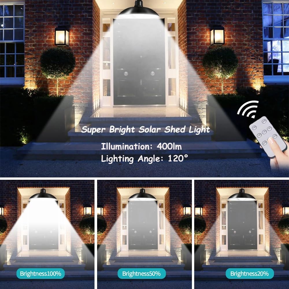 LED Solar Pendant Hanging Light Dimmable Indoor Outdoor Garden Yard Shed Lamp