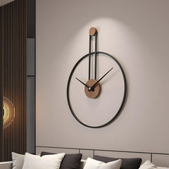 Large Silent Metal & Walnut Decorative Wall Clock