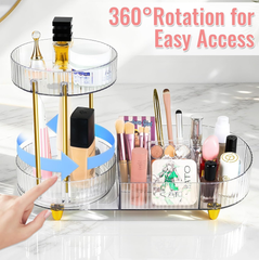 360° Rotating Clear Makeup Organizer – 2-in-1 Cosmetic, Skincare & Perfume Stand
