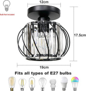 Small Crystal Flush Mount Ceiling Light with Black Shade