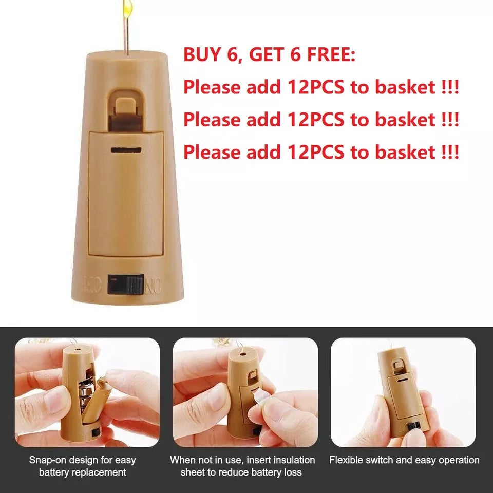 Buy 6, Get 6 Free - Battery-Operated Cork Shaped Bottle String Lights (20 LEDs, 2M) for Weddings & Parties