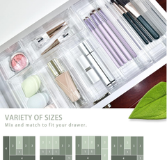 14 Pcs Clear Drawer Organiser Trays – Versatile Storage for Office, Kitchen & Makeup