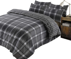 Dreamscene Brushed Cotton King Duvet Cover Set – Reversible Aspen Check Grey
