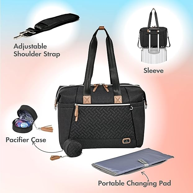 Large Baby Changing Bag – Stylish Nappy Tote for Mum & Dad with Changing Mat