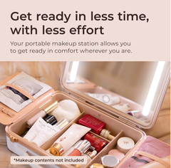 Large Quilted Makeup Bag with LED Mirror & Compartments – Travel Vanity Case