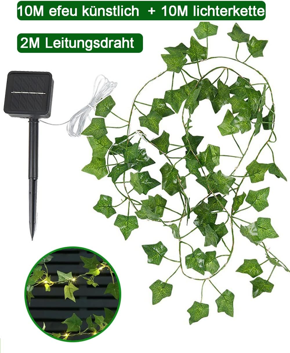Solar String Lights 10M 100 LED Ivy Garland – Solar Powered, 8 Modes, Waterproof