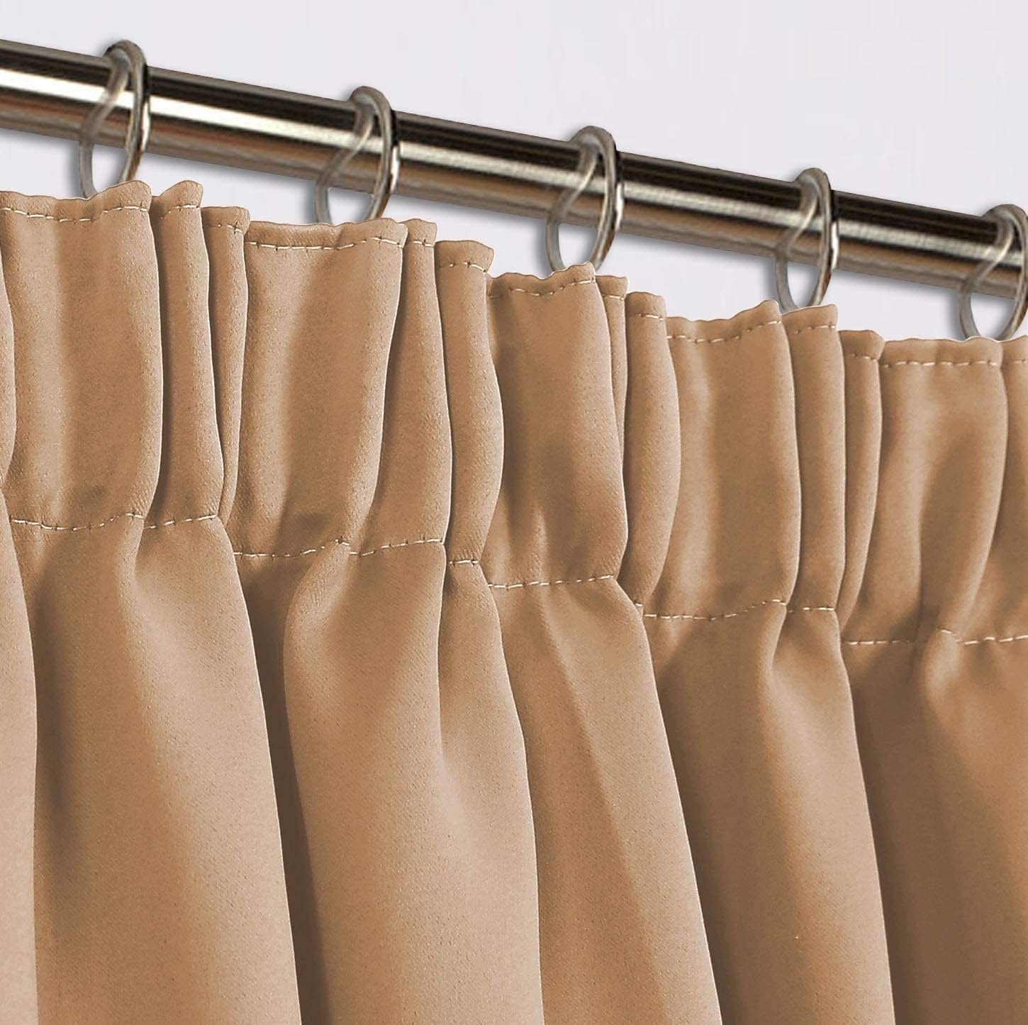 Beige Blackout Curtains 66x90" – Thermal Pencil Pleat Drapes with 2 Tiebacks