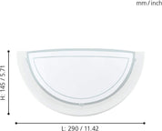 White Steel & Glass Wall Light with E27 Socket