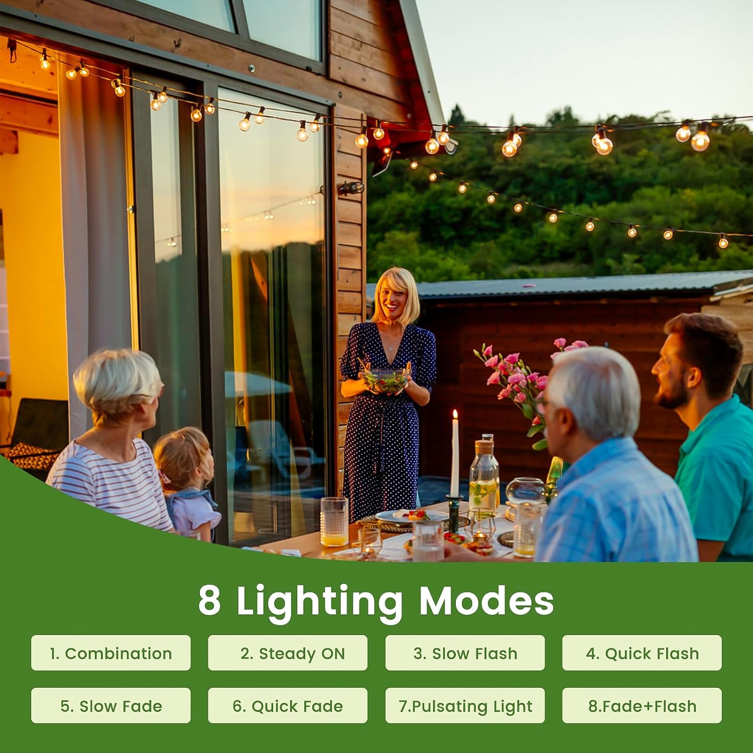 Dimmable Solar Outdoor String Lights – 100FT G40 Festoon Lights with Remote & Timer