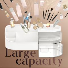 Large White Makeup Organizer Box with Drawer for Skincare and Jewelry