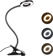 Pack of 2 Clip-On LED Lamps for Reading, Studying, and Gaming - 3 Color Modes, Eye-Care Desk Light - Black