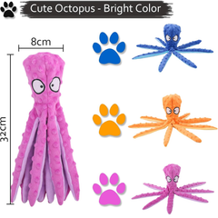 Squeaky Octopus Dog Toy, No-Stuffing Crinkle Chew Toy for Medium & Large Dogs