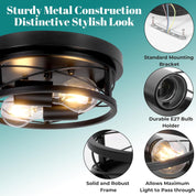 Industrial Round Black Ceiling Light with Dual E27 Fittings