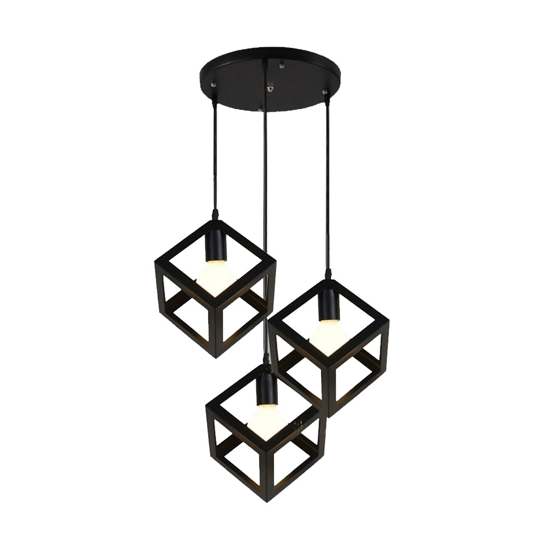 3-Light Cube Pendant Lamp – Modern Retro Chandelier for Bedroom, Living Room & Dining Room