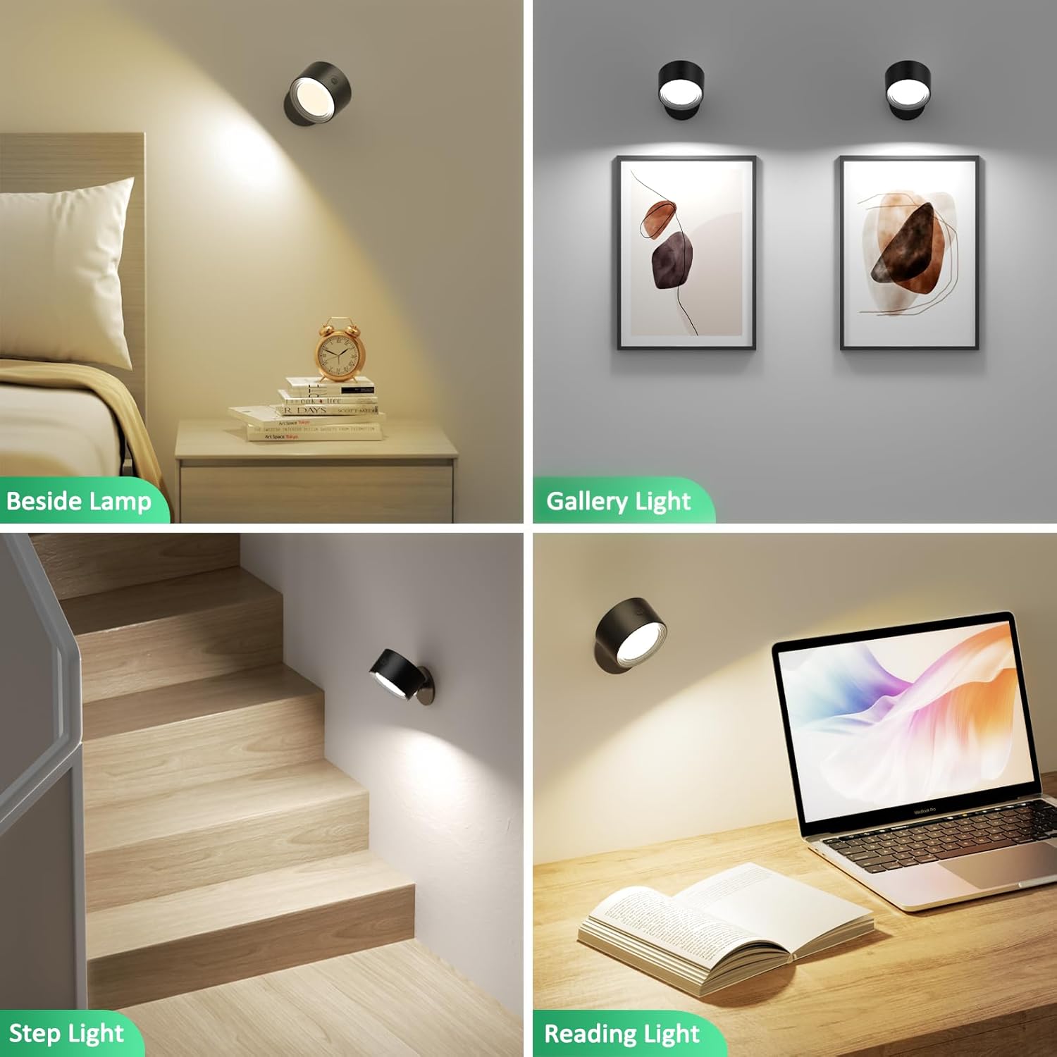 Rechargeable LED Wall Lights – Remote, Dimmable, 360° Rotation