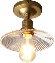 Vintage Ribbed Glass Pendant Ceiling Light, Cone Shade, E27 Base