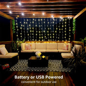 300 LED Curtain Lights – Warm White, 8 Modes