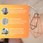 Festive Lights 1.8m Rose Gold Geometric Lantern Fairy Lights with 10 Warm LEDs