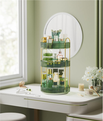 3-Tier Rotating Makeup Organizer, Customizable Skincare & Cosmetic Storage Box