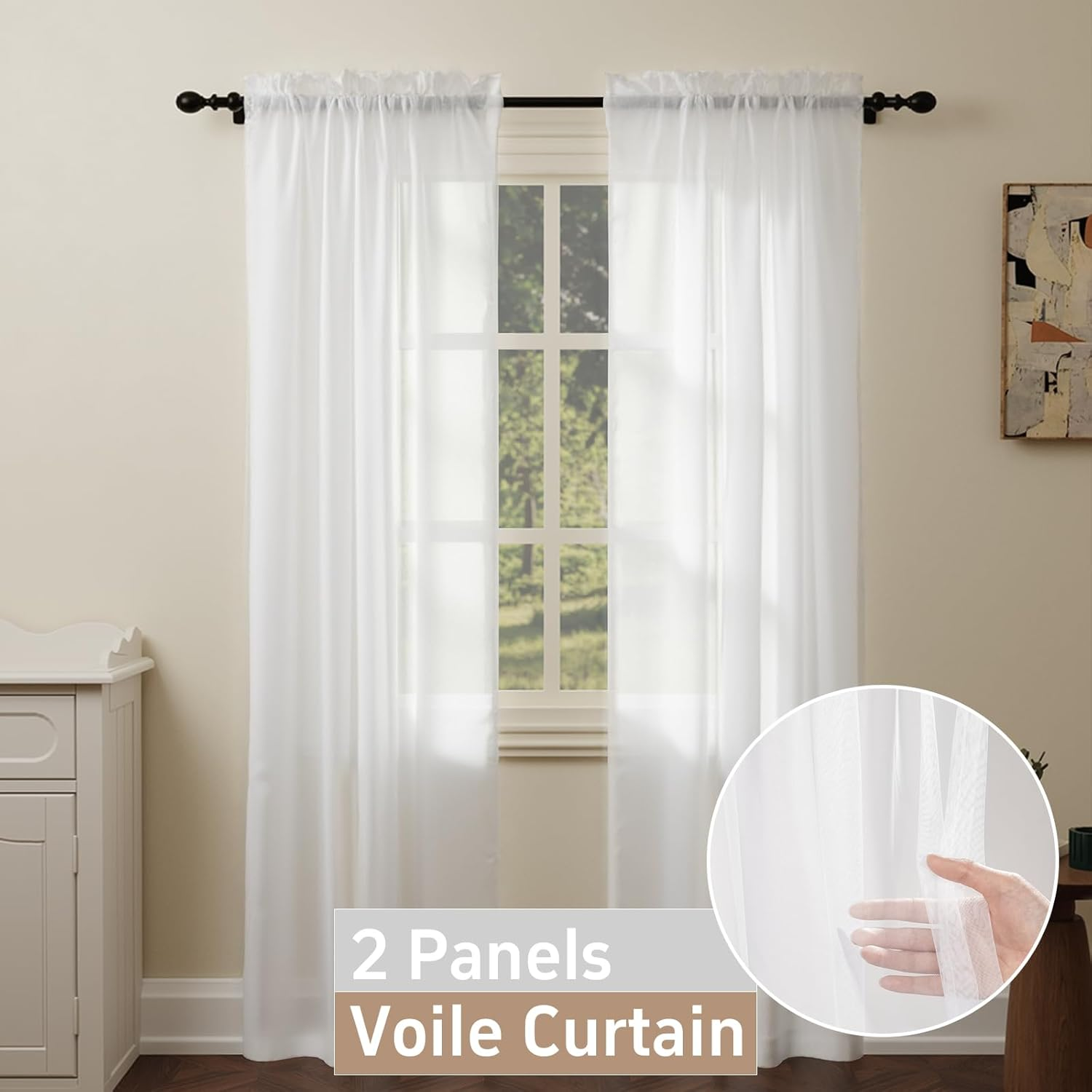 White Voile Sheer Curtains 84 Inch Drop – 2 Panels Rod Pocket Window Drapes