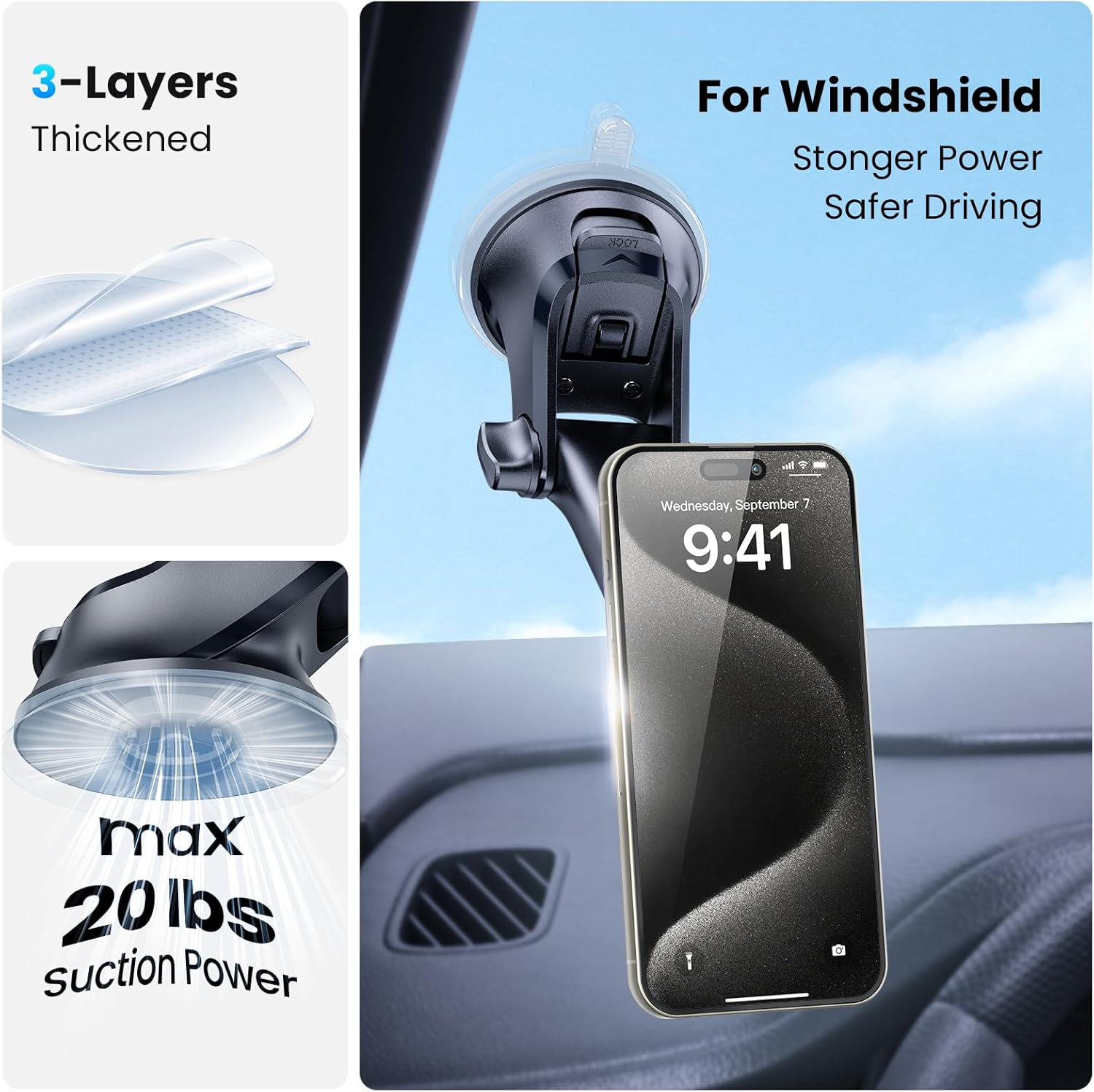Magnetic Car Phone Mount – Universal Dashboard & Windscreen Holder with 6 Strong Magnets and Telescopic Arm