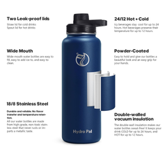 Vacuum Insulated Stainless Steel Water Bottle with Straw & Spout Lids